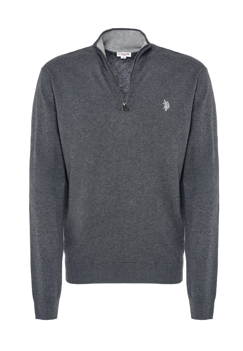 Maglia con zip un quarto cotone e cashmere