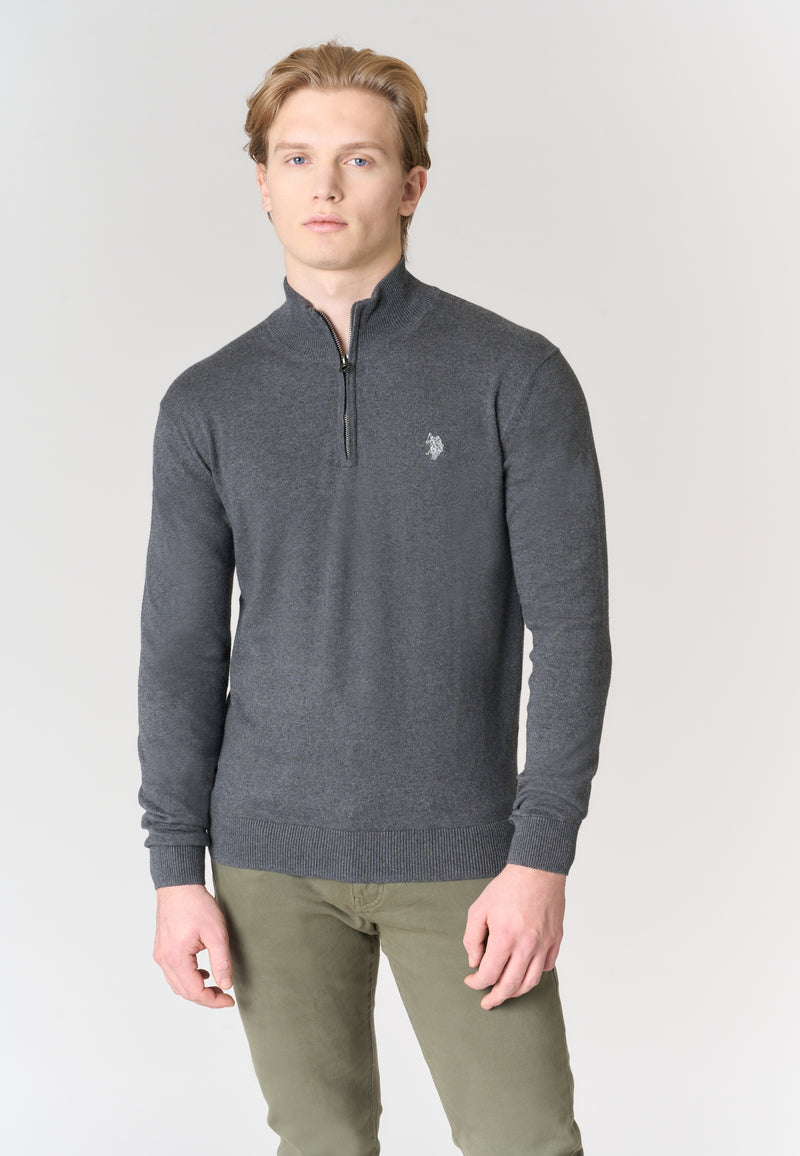 Maglia con zip un quarto cotone e cashmere