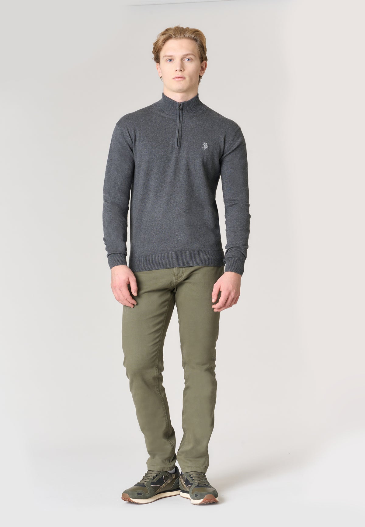 Maglia con zip un quarto cotone e cashmere