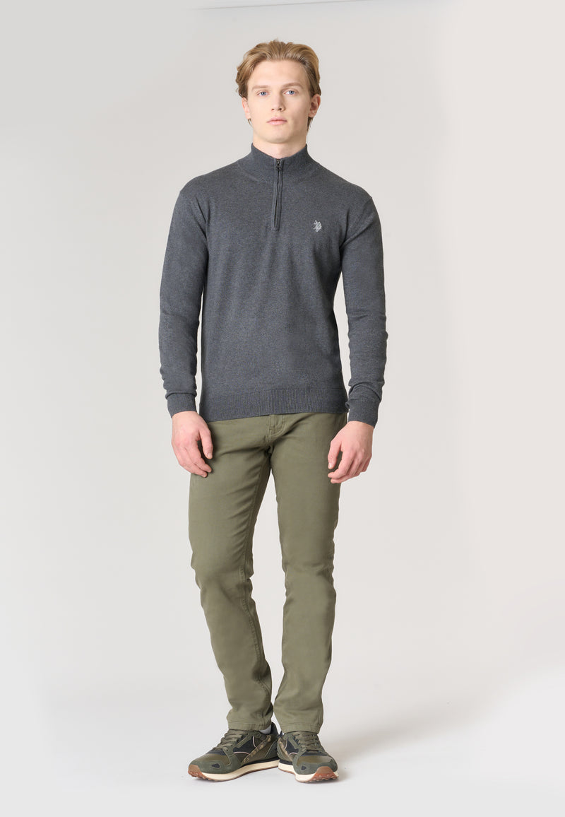 Maglia con zip un quarto cotone e cashmere