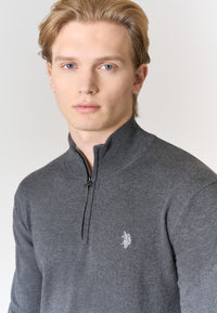 Maglia con zip un quarto cotone e cashmere