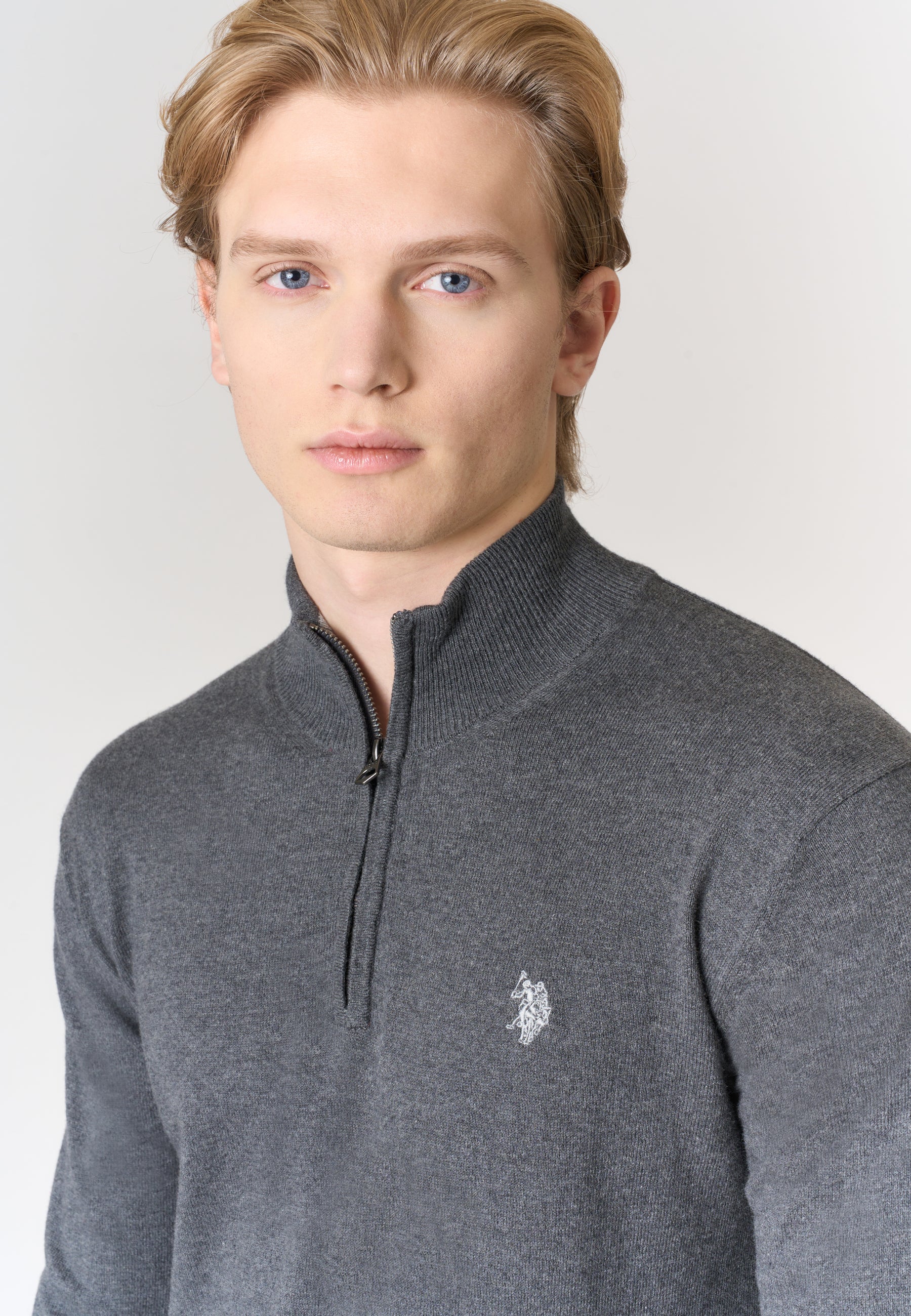 Maglia con zip un quarto cotone e cashmere