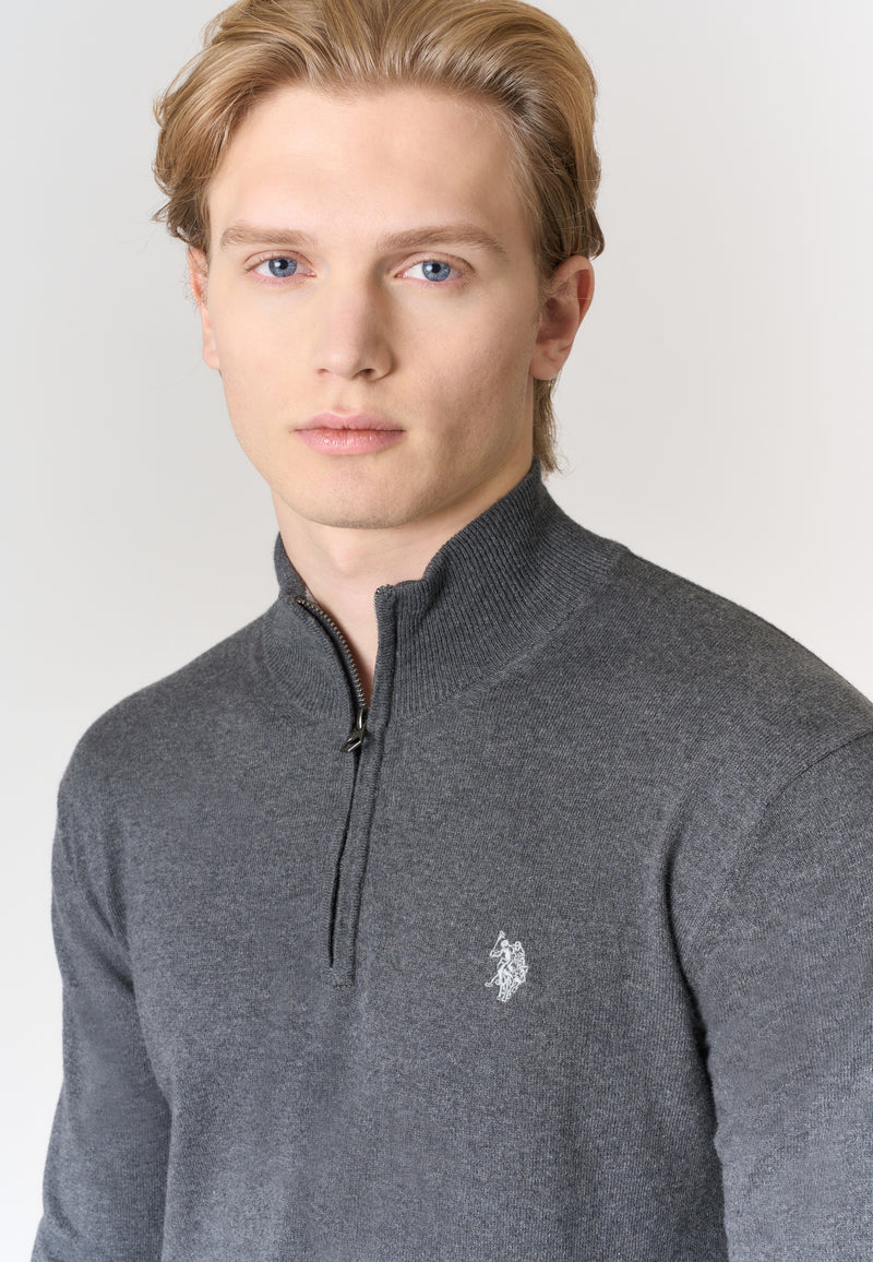 Maglia con zip un quarto cotone e cashmere