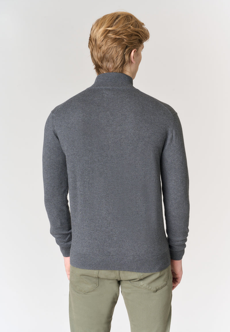 Maglia con zip un quarto cotone e cashmere