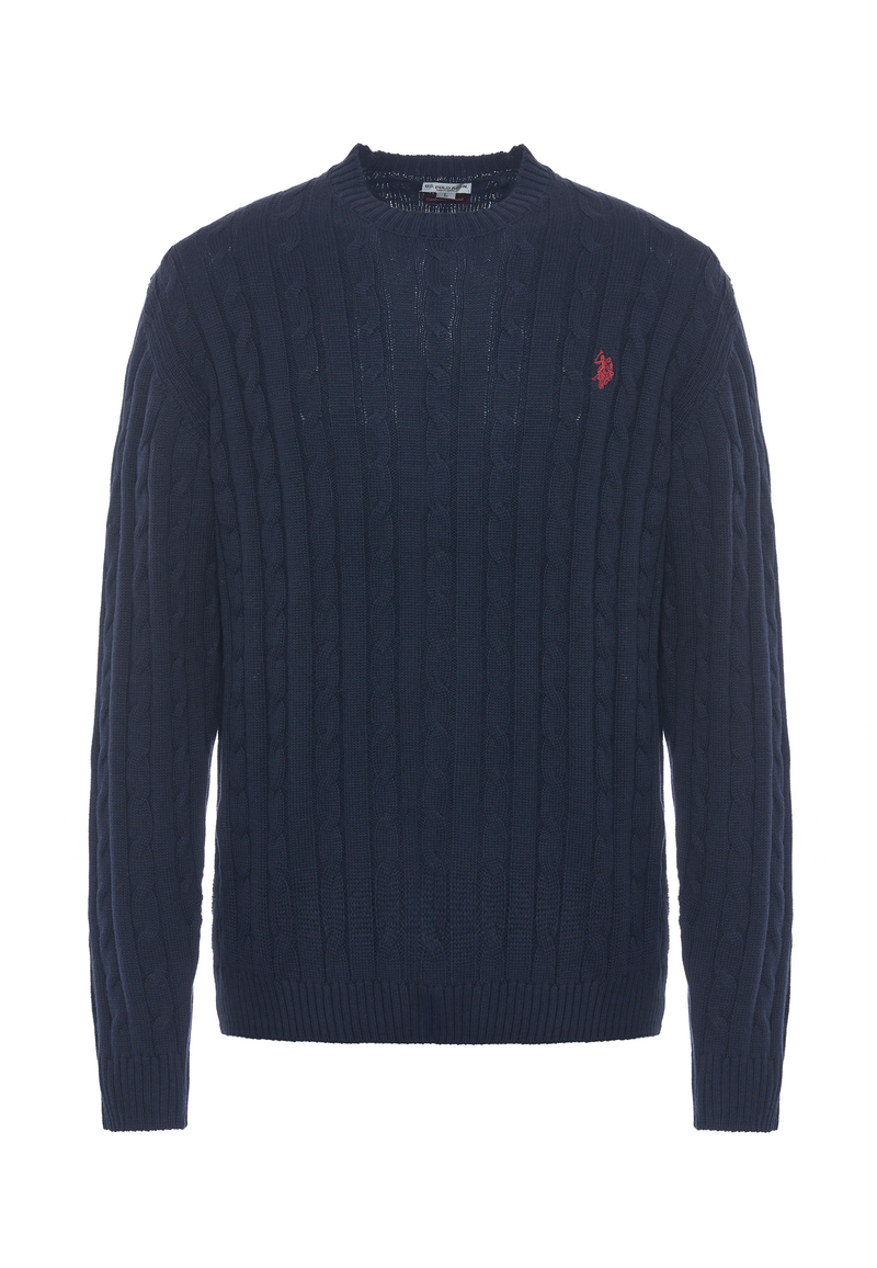 Maglia girocollo a treccia in cotone e cashmere