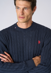 Maglia girocollo a treccia in cotone e cashmere