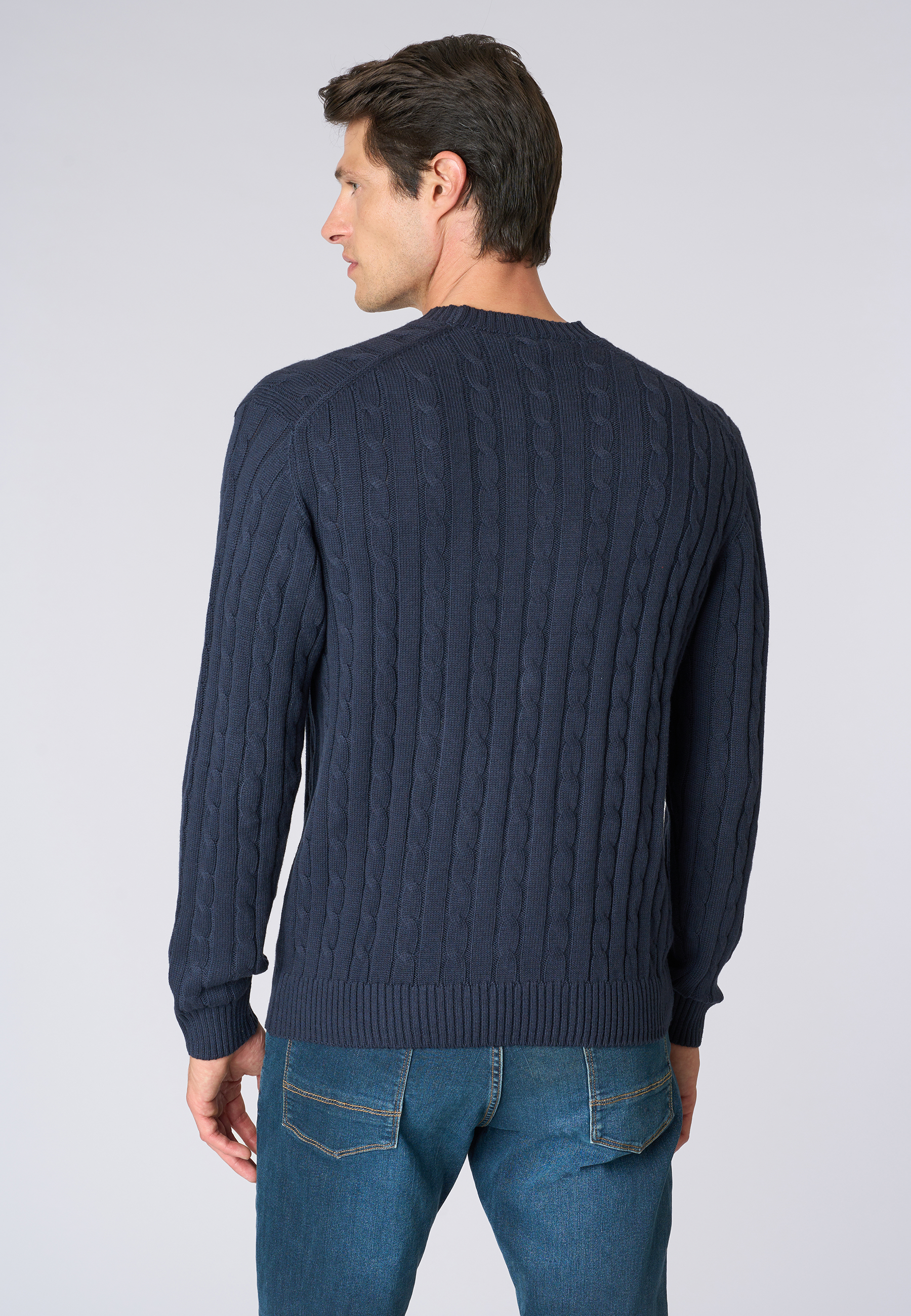 Maglia girocollo a treccia in cotone e cashmere