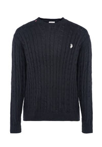 Maglia girocollo a treccia in cotone e cashmere