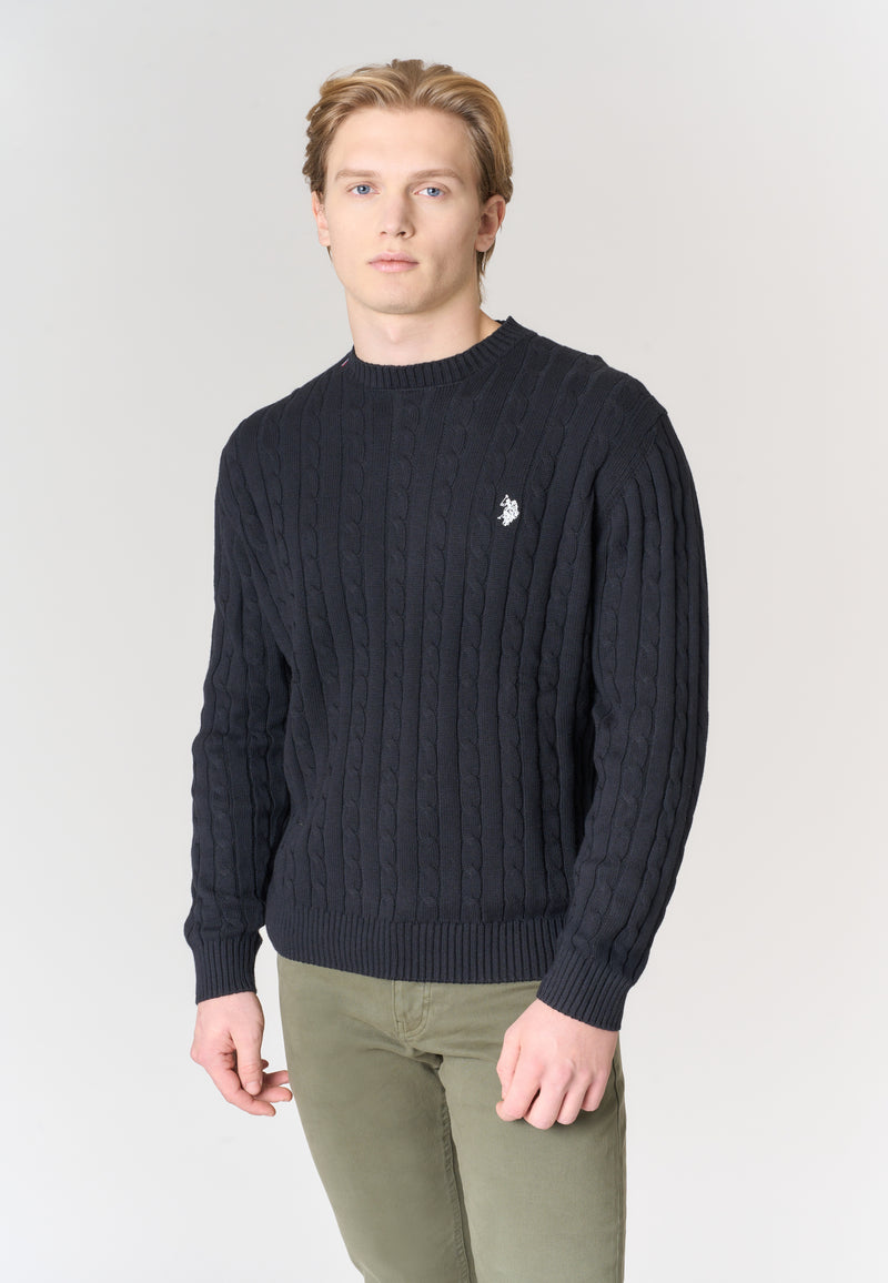 Maglia girocollo a treccia in cotone e cashmere