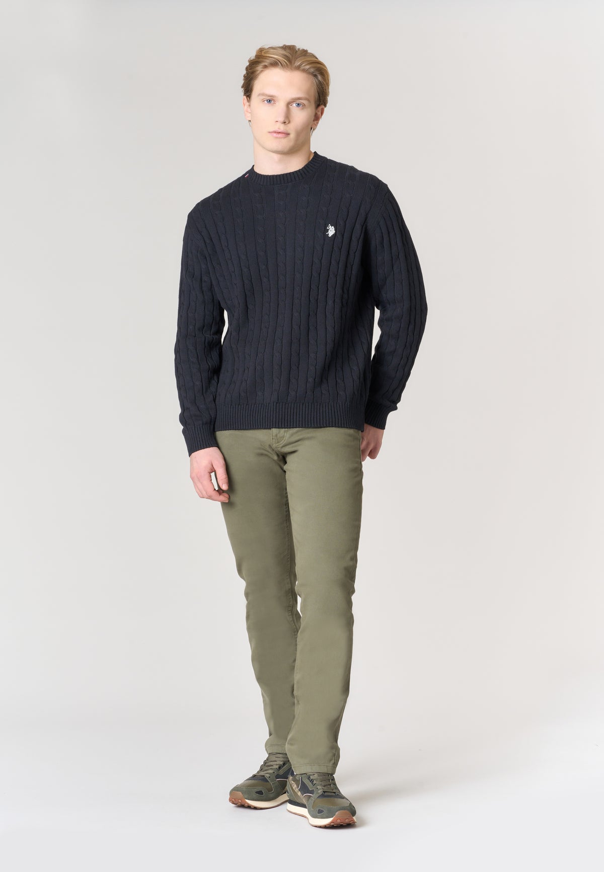 Maglia girocollo a treccia in cotone e cashmere