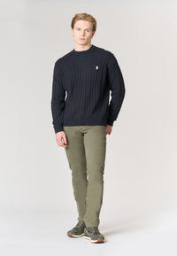 Maglia girocollo a treccia in cotone e cashmere