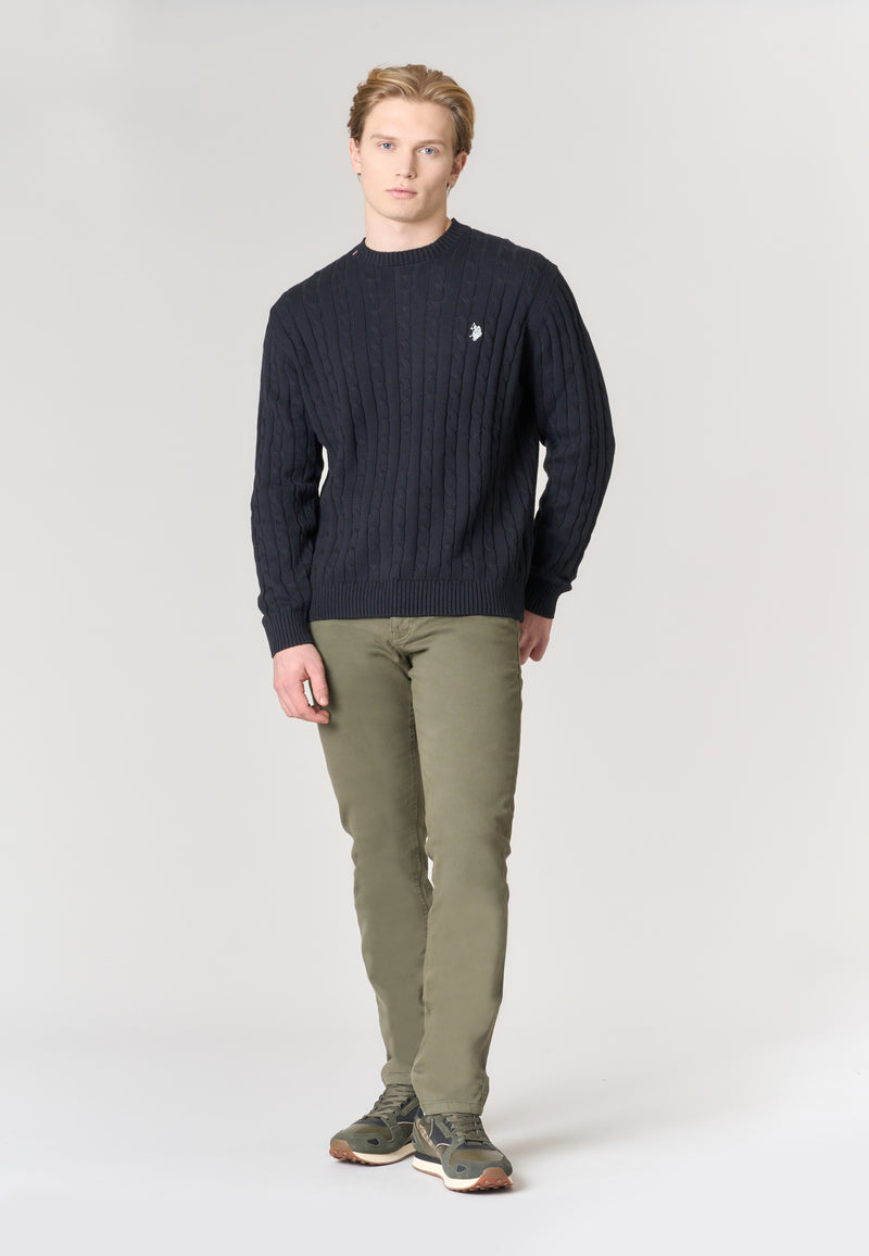 Maglia girocollo a treccia in cotone e cashmere