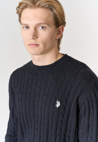 Maglia girocollo a treccia in cotone e cashmere