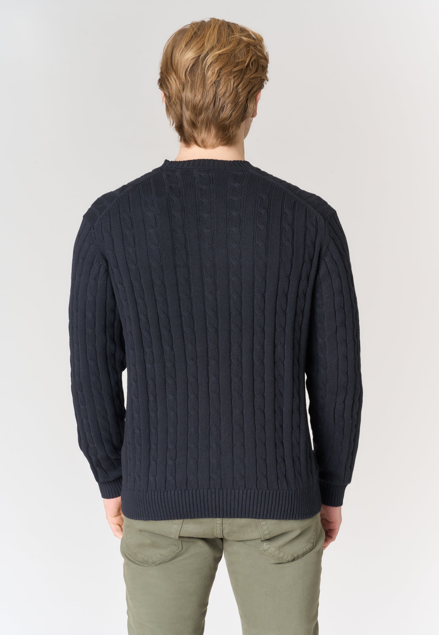 Maglia girocollo a treccia in cotone e cashmere