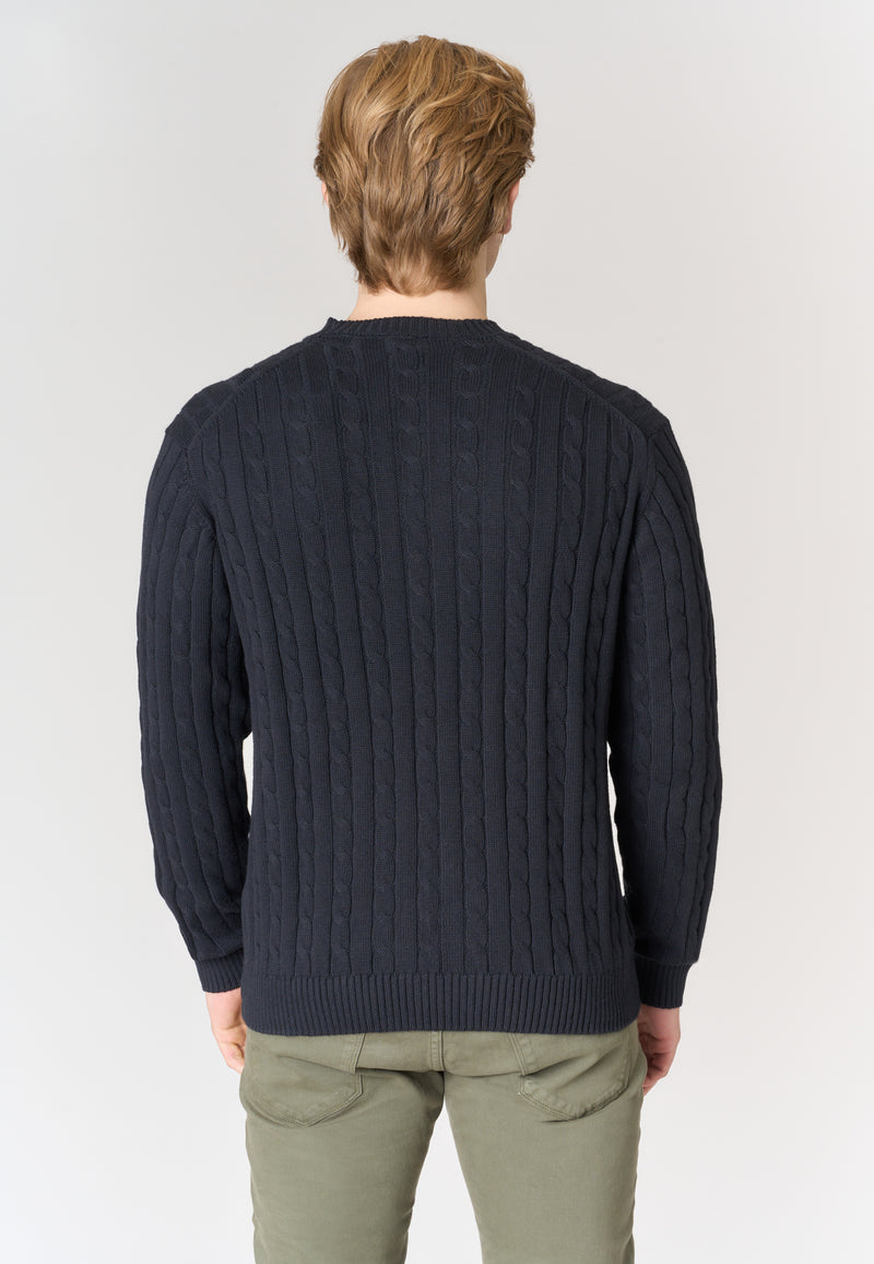 Maglia girocollo a treccia in cotone e cashmere