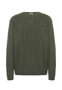 Maglia girocollo a treccia in cotone e cashmere