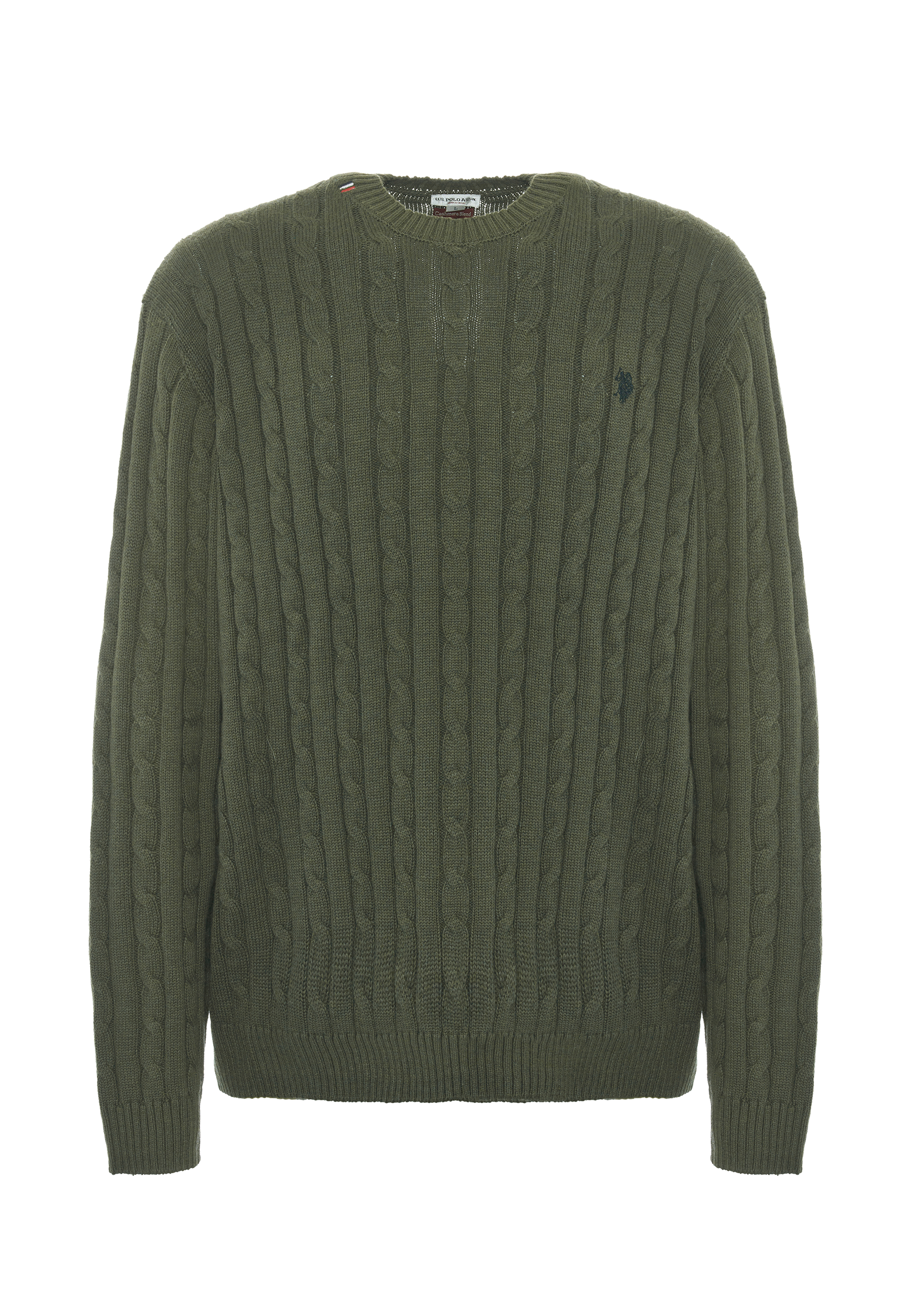 Maglia girocollo a treccia in cotone e cashmere