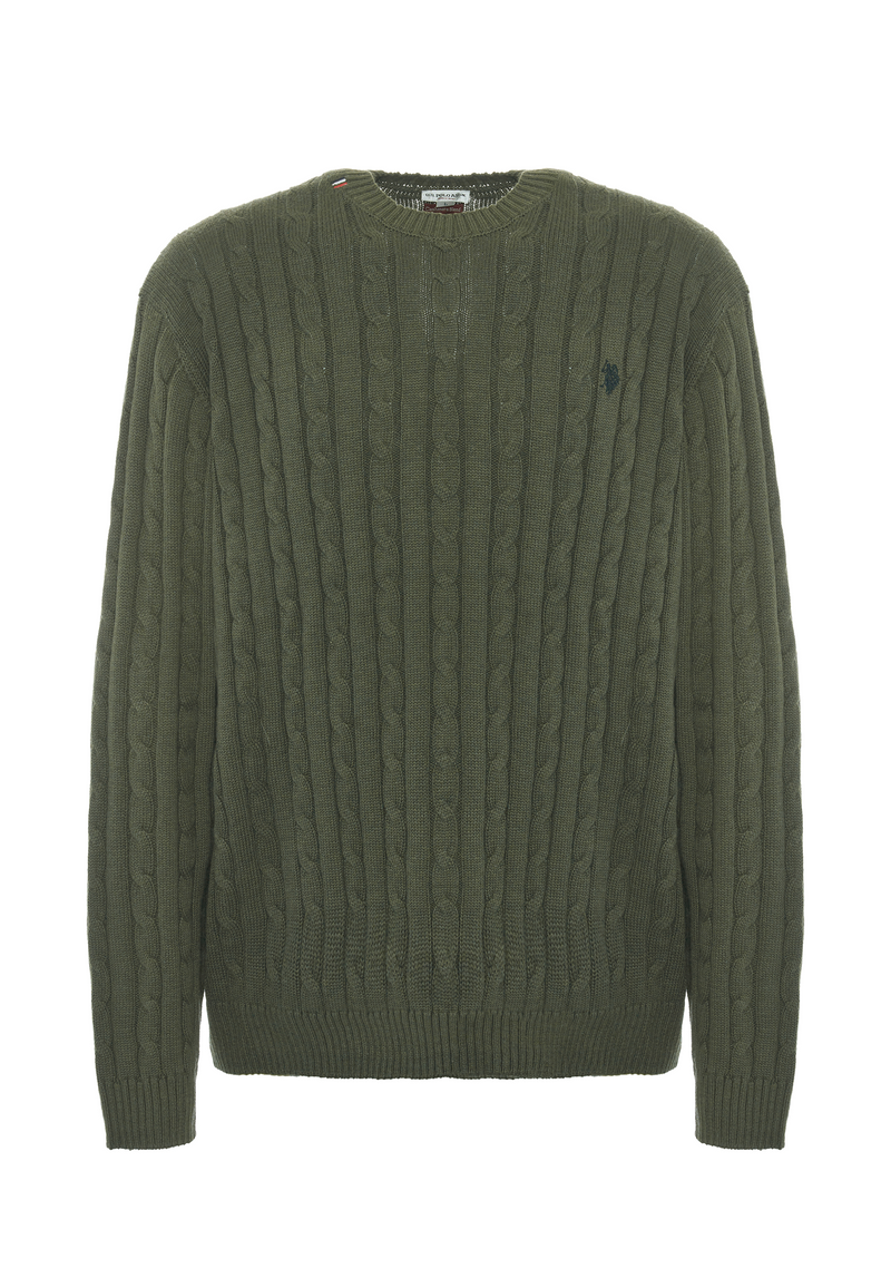 Maglia girocollo a treccia in cotone e cashmere