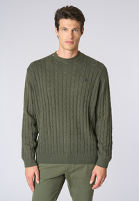 Maglia girocollo a treccia in cotone e cashmere