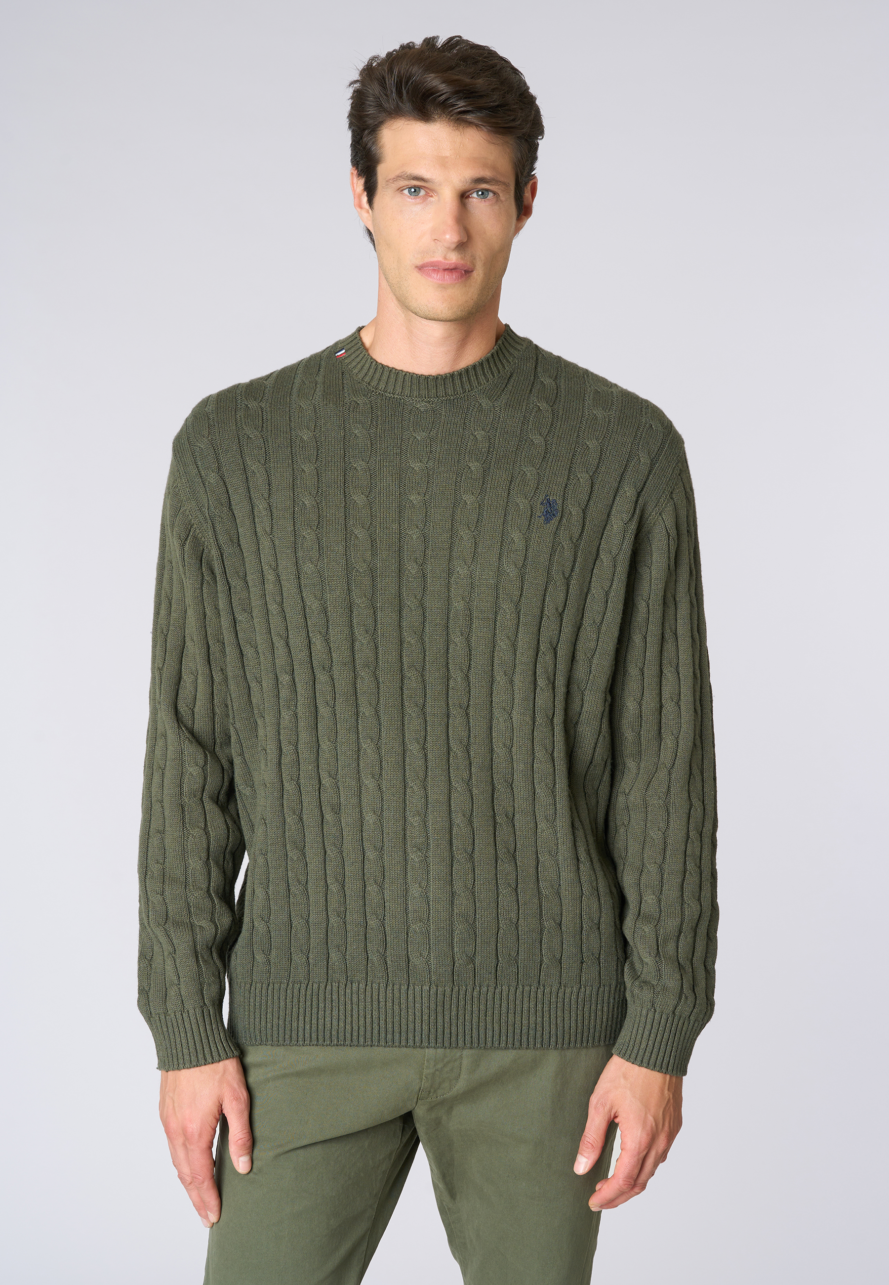Maglia girocollo a treccia in cotone e cashmere