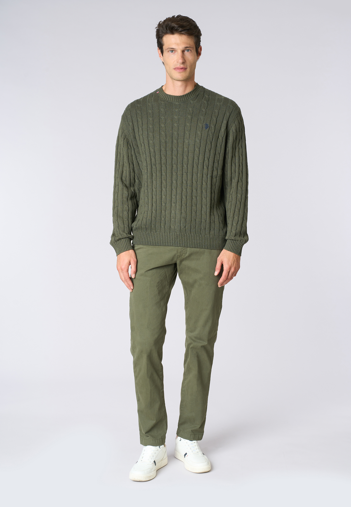 Maglia girocollo a treccia in cotone e cashmere
