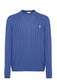 Maglia girocollo a treccia in cotone e cashmere