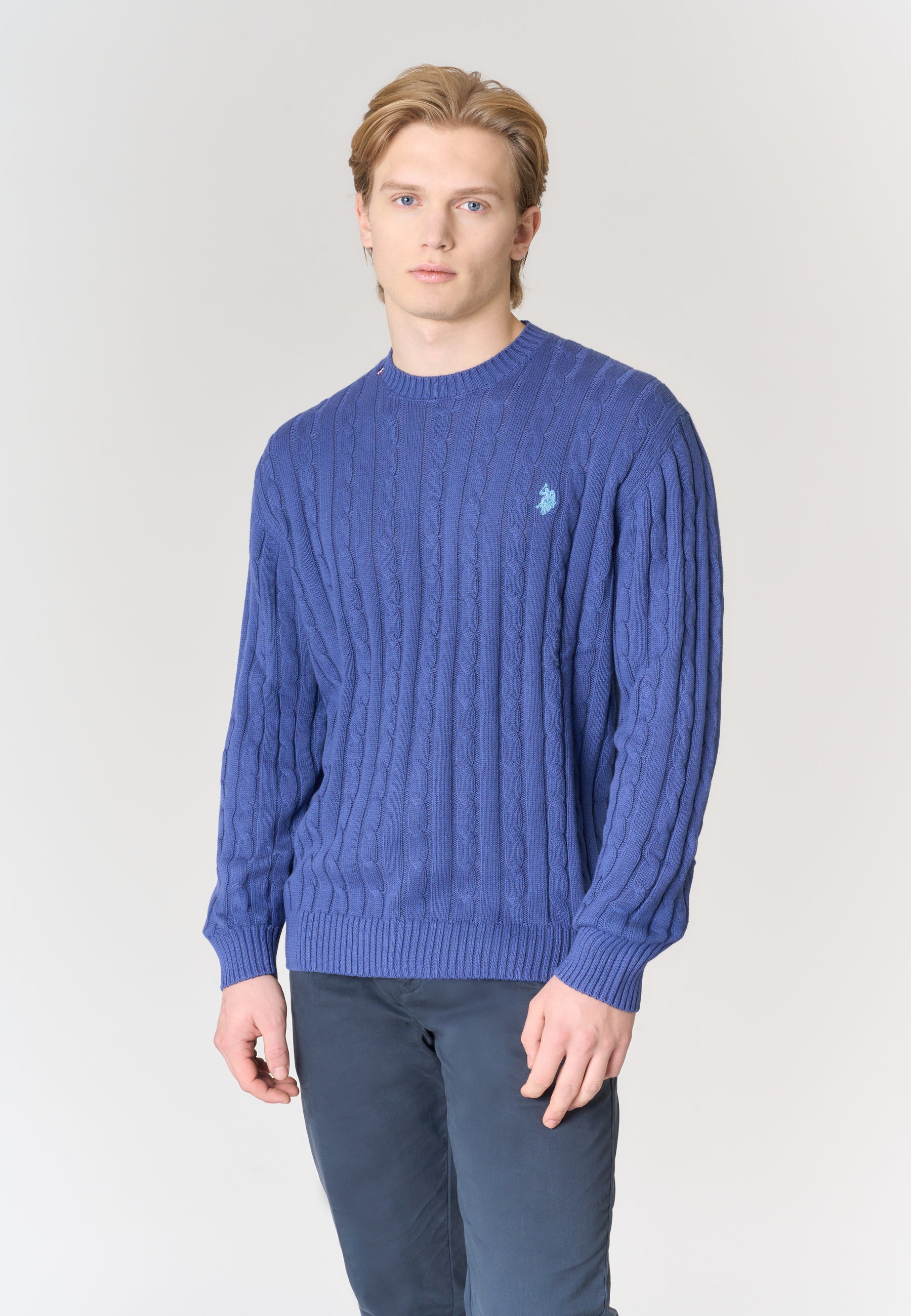 Maglia girocollo a treccia in cotone e cashmere