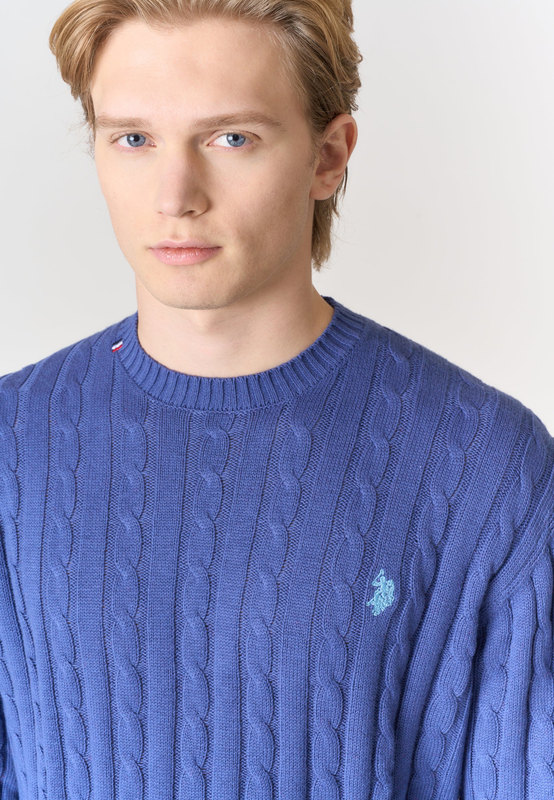 Maglia girocollo a treccia in cotone e cashmere