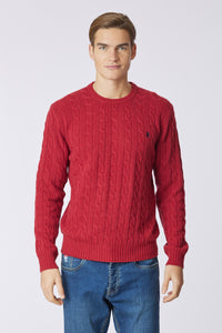 Maglia girocollo a treccia misto lana merino riciclata