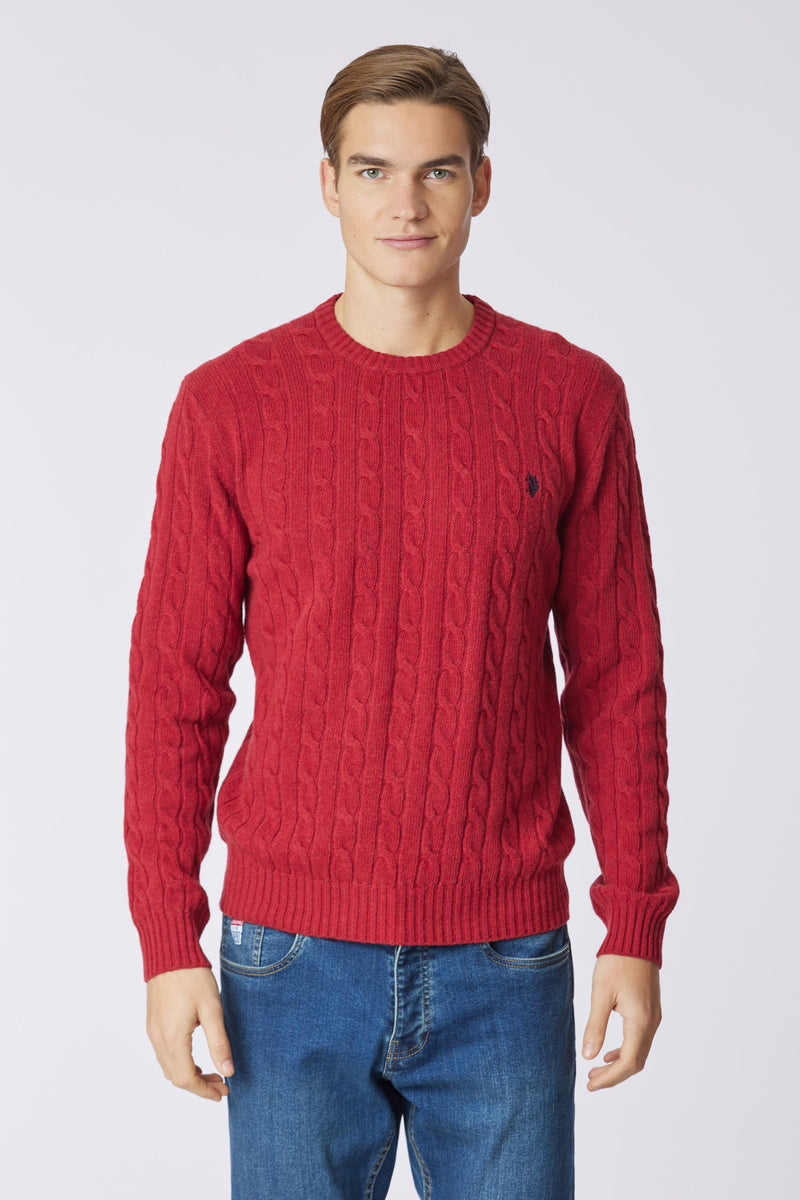 Maglia girocollo a treccia misto lana merino riciclata