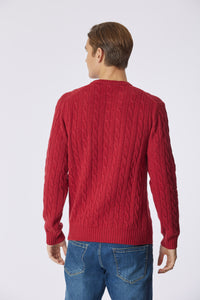 Maglia girocollo a treccia misto lana merino riciclata