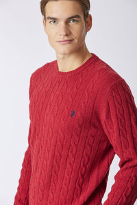 Maglia girocollo a treccia misto lana merino riciclata