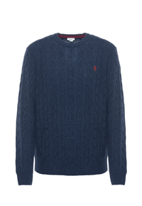 Maglia girocollo a treccia misto lana merino riciclata
