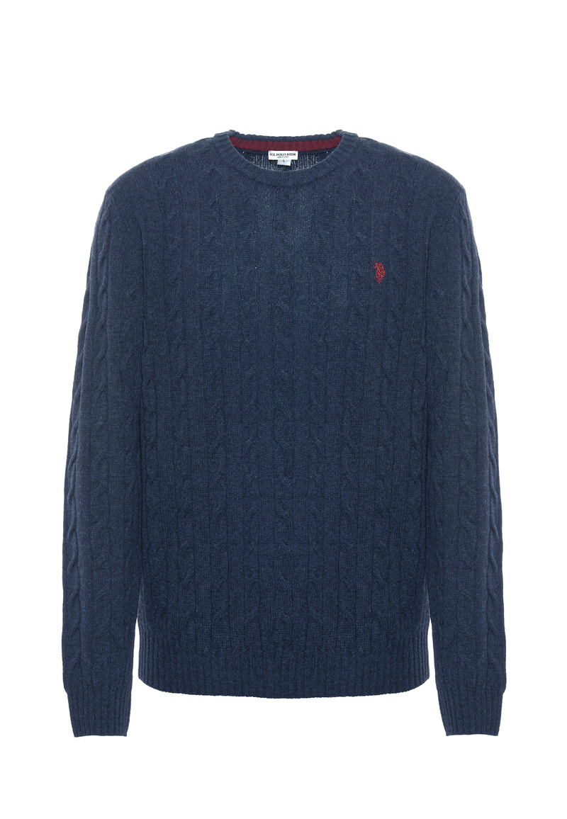 Maglia girocollo a treccia misto lana merino riciclata