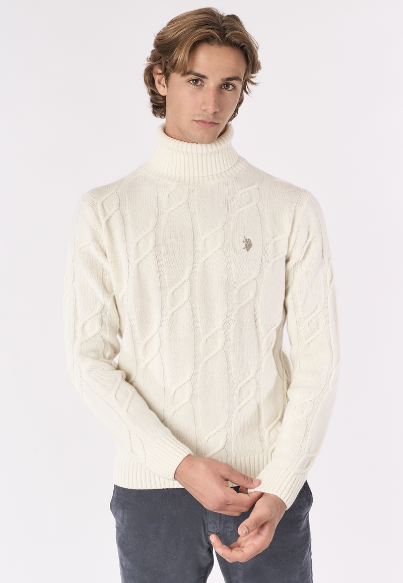 Maglia dolcevita lavorazione a treccia misto lana