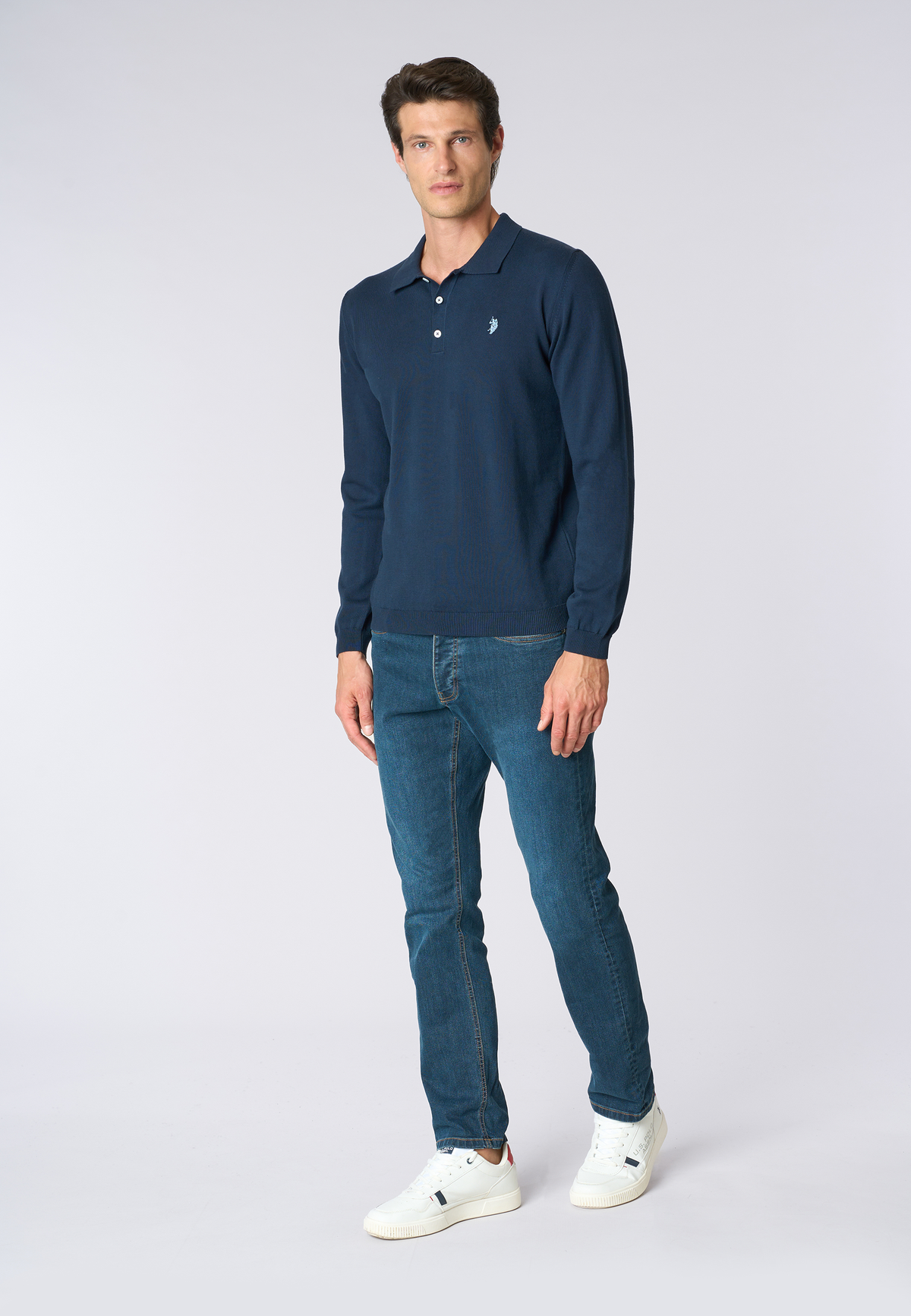 Polo shirt knit in cotone a maniche lunghe