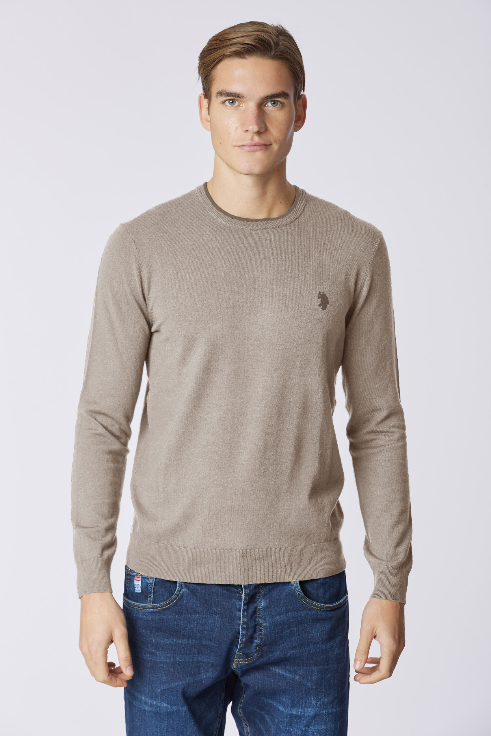 Maglia girocollo misto cotone e cashmere con dettaglio girocollo