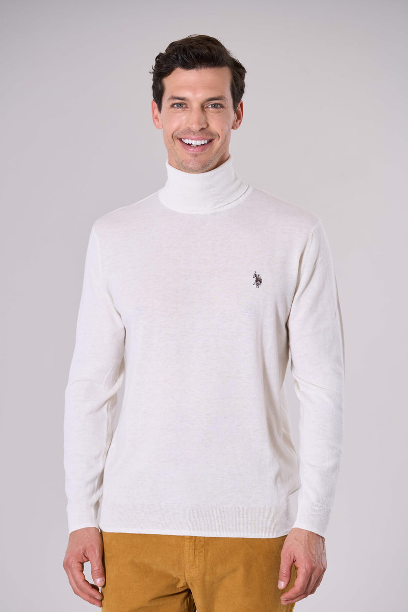 Maglia dolcevita cotone e cashmere con logo