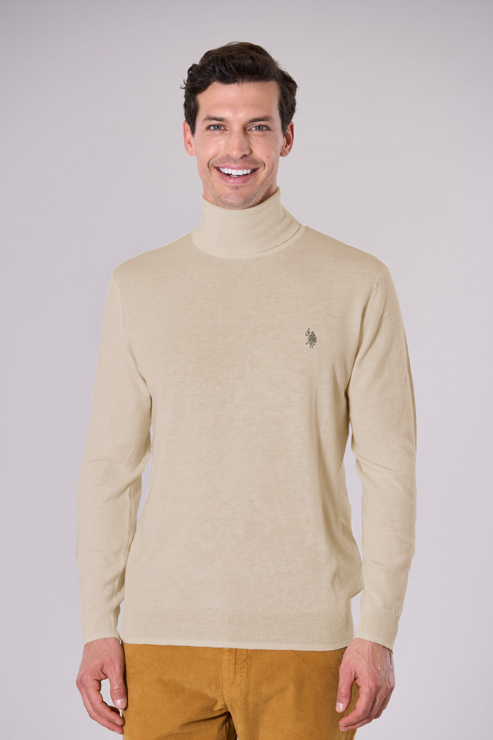 Maglia dolcevita cotone e cashmere con logo