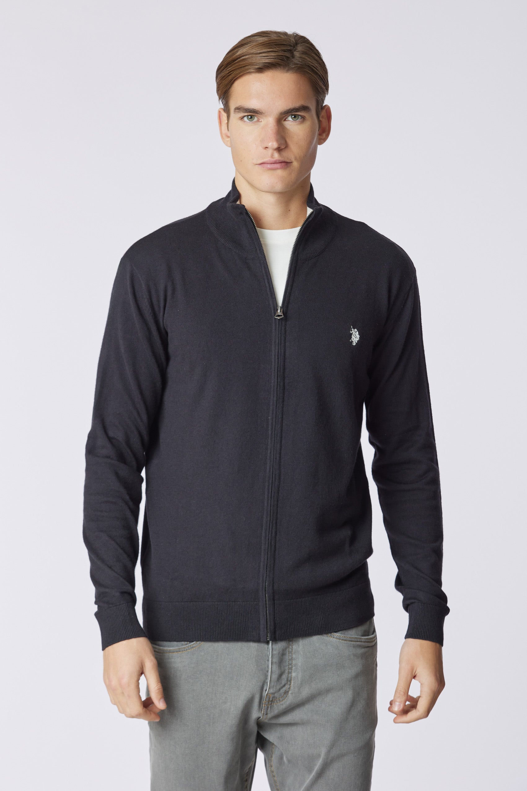 Maglia cotone e cashmere collo a lupetto e chiusura zip