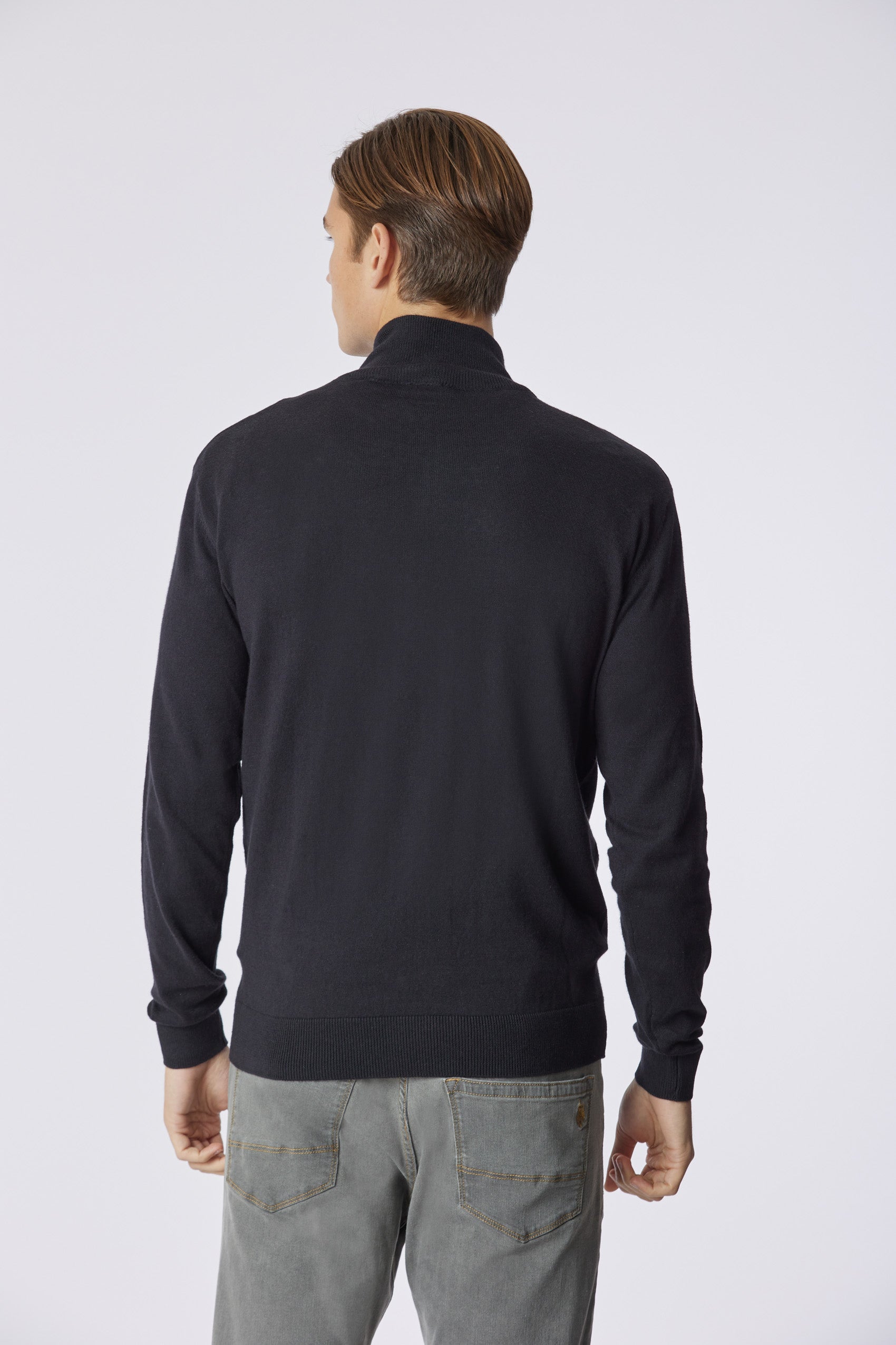 Maglia cotone e cashmere collo a lupetto e chiusura zip