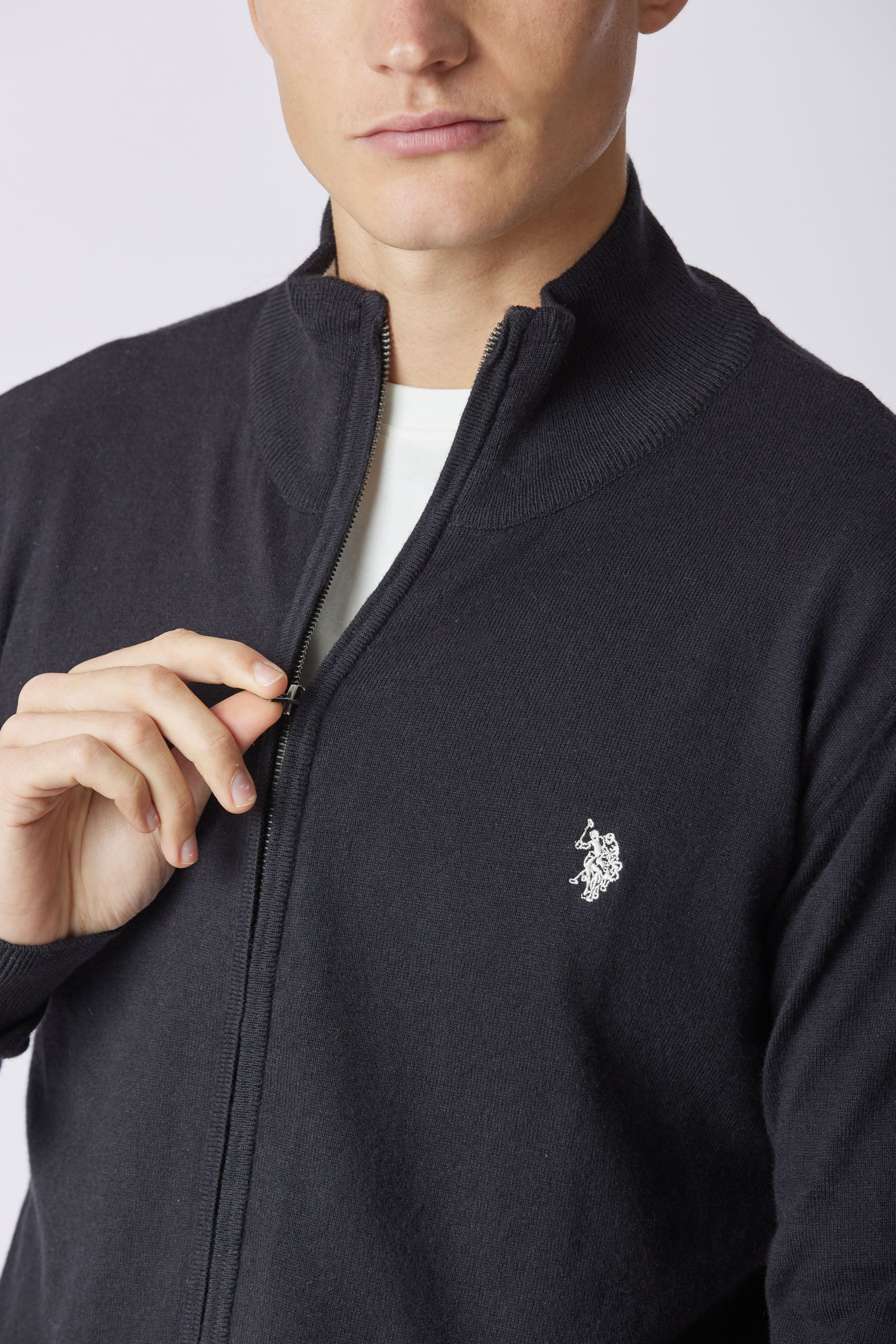 Maglia cotone e cashmere collo a lupetto e chiusura zip