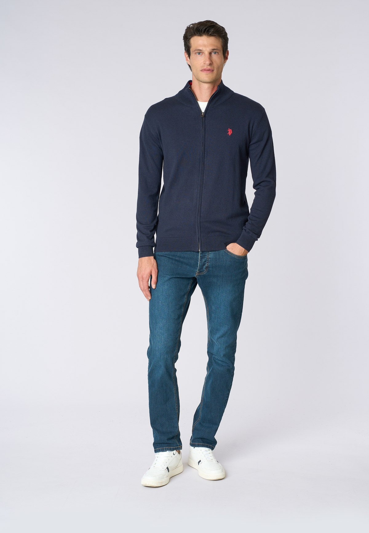 Maglia cotone e cashmere collo a lupetto e chiusura zip