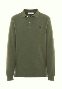 Polo shirt a maniche lunghe in cotone interlock melange