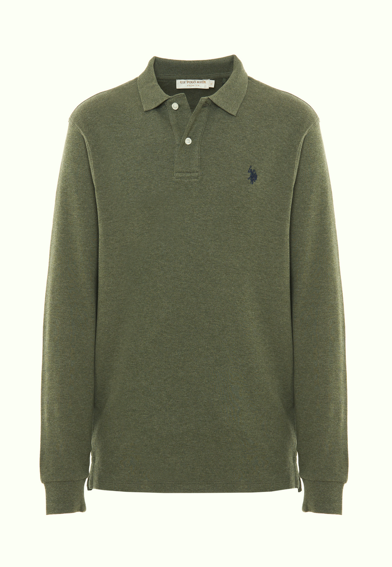 Polo shirt a maniche lunghe in cotone interlock melange