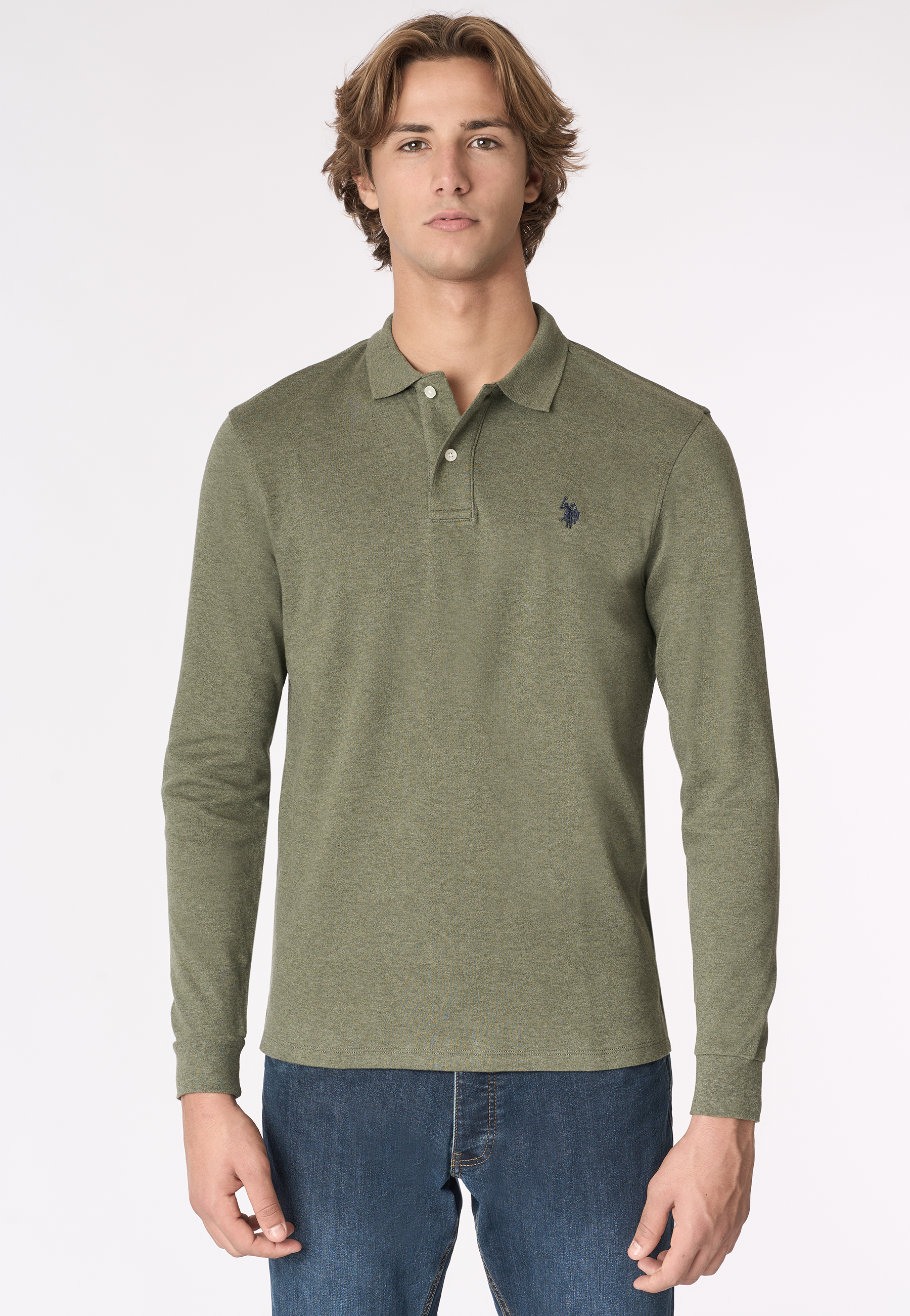 Polo shirt a maniche lunghe in cotone interlock melange