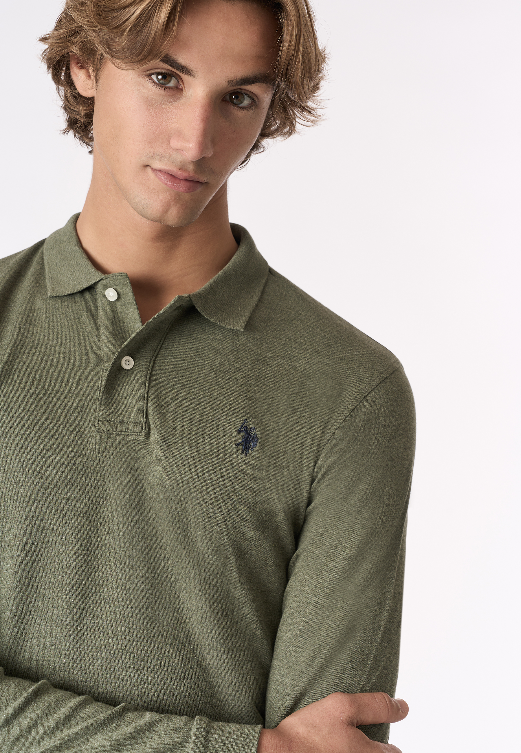 Polo shirt a maniche lunghe in cotone interlock melange
