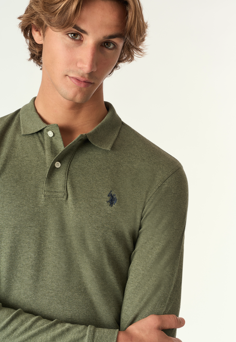 Polo shirt a maniche lunghe in cotone interlock melange