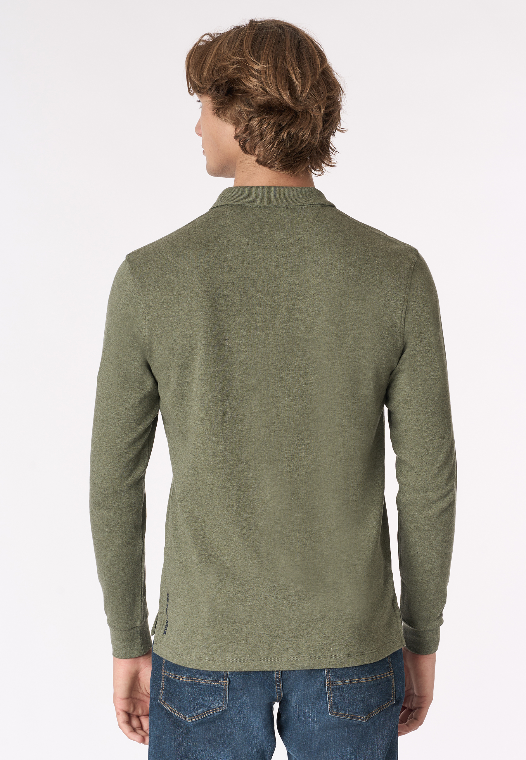 Polo shirt a maniche lunghe in cotone interlock melange