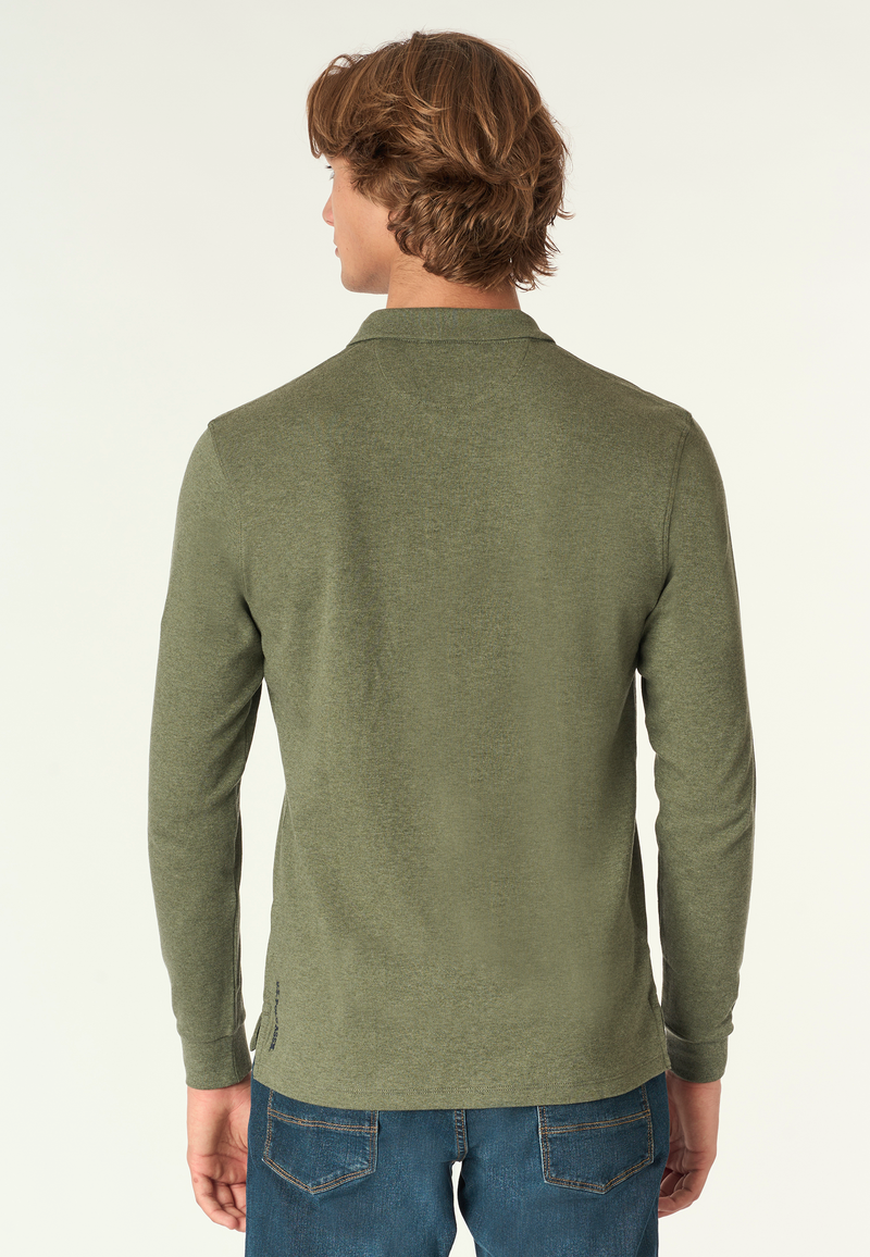 Polo shirt a maniche lunghe in cotone interlock melange